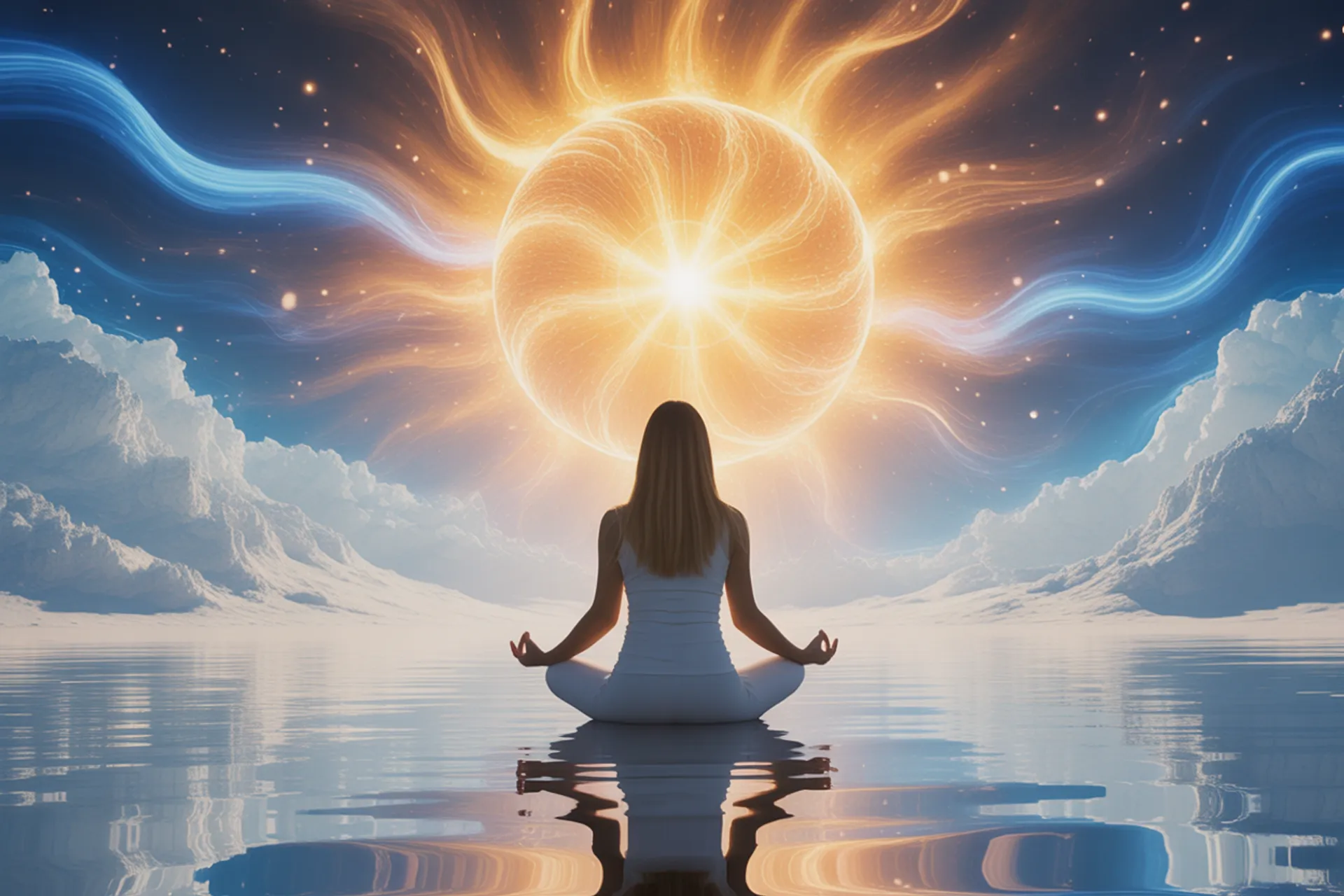 Persona meditando al amanecer en la naturaleza, simbolizando purificación interior